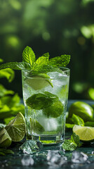 Mojito cocktail in glass, refreshing alcohol drink