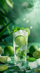 Mojito cocktail in glass, refreshing alcohol drink