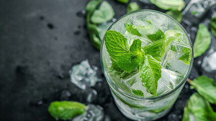 Mojito cocktail in glass, refreshing alcohol drink