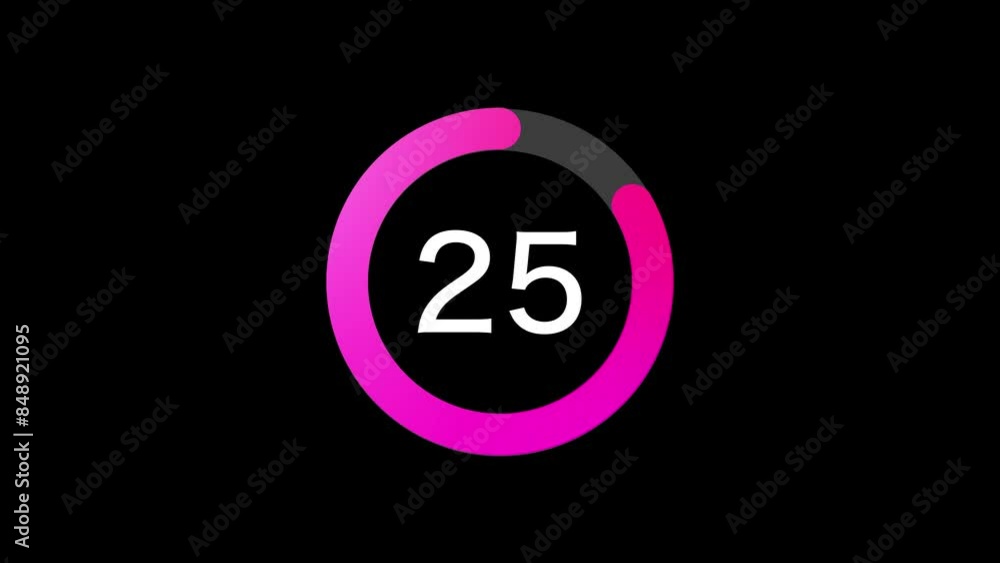 Poster 30 seconds simple pink gradient circle countdown on black background. rounded lines, shapes, fresh a