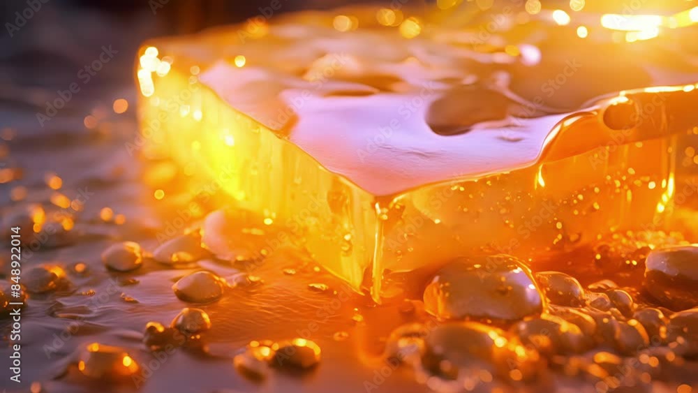 Aufkleber a macro shot of a block of wax being melted down featuring a glossy and reflective surface as it bec