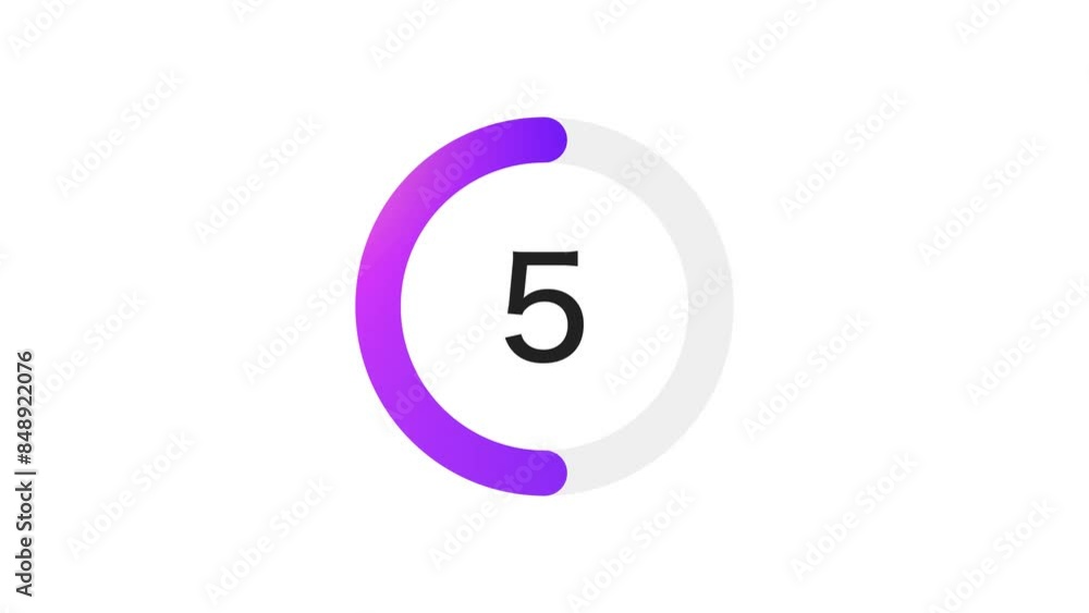 Poster 10 seconds simple purple gradient circle countdown on white background. rounded lines, shapes, fresh