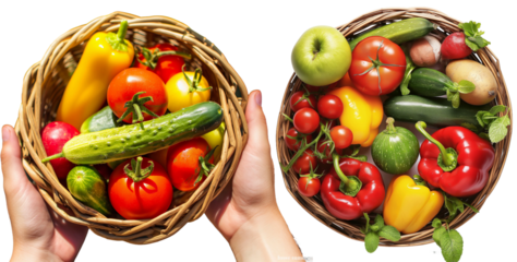 basket of vegetables isolated on white background