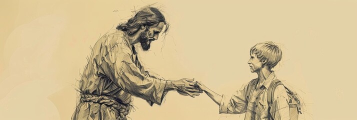 Fototapeta na wymiar Jesus' Promise of Eternal Life, Biblical Illustration Highlighting the Gift of Faith and Redemption,Christian banner