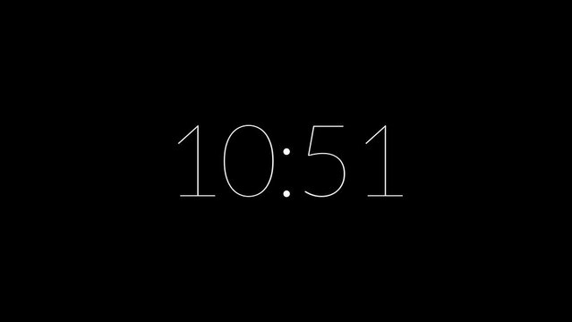 4 digits 15 seconds thin font minimal countdown timer. White on black background. Simple, elegant and minimalist chic font count down concept. 4K Motion Graphics.