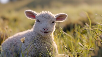 Naklejka premium Happy cute baby sheep on Eid Al Adha Eid Mubarak