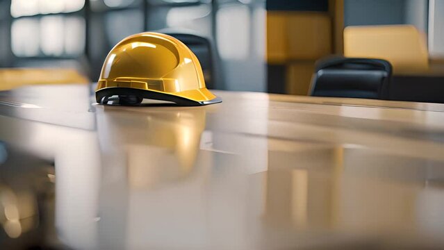 Yellow Hard Hat on a Conference Table Generative AI