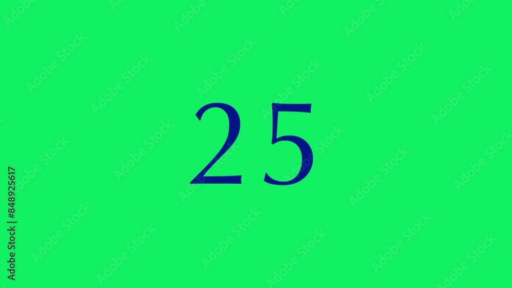 Poster a simple 30 seconds countdown timer with navy numbers on a green screen background. beautiful serif 