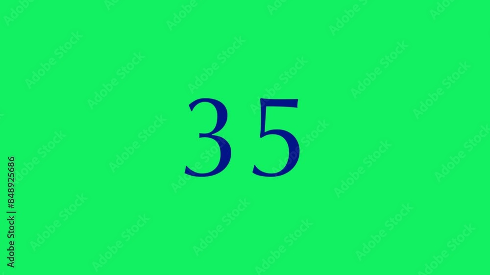 Poster a simple 40 seconds countdown timer with navy numbers on a green screen background. beautiful serif 