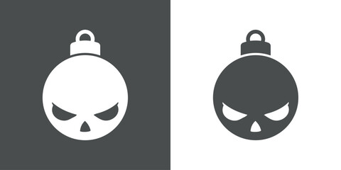 Tiempo de Navidad. Logo con silueta de bola de navidad con cara de calavera enojada para Halloween