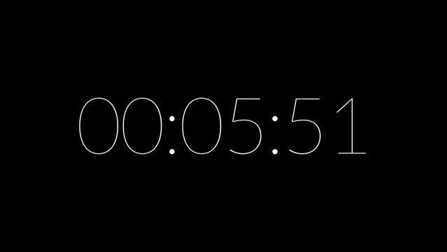6 digits 10 seconds thin font minimal countdown timer. White on black background. Simple, elegant and minimalist chic font count down concept. 4K Motion Graphics.