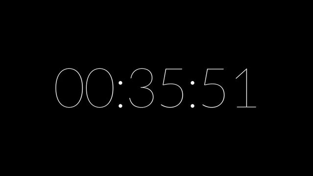 6 digits 40 seconds thin font minimal countdown timer. White on black background. Simple, elegant and minimalist chic font count down concept. 4K Motion Graphics.