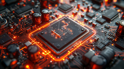 Fototapeta premium Detailed circuitry of a dismantled camera with visible microchips and connectors