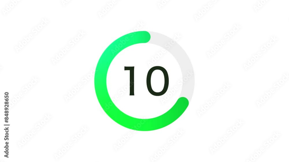 Poster 15 seconds simple green gradient circle countdown on white background. rounded lines, shapes, fresh 