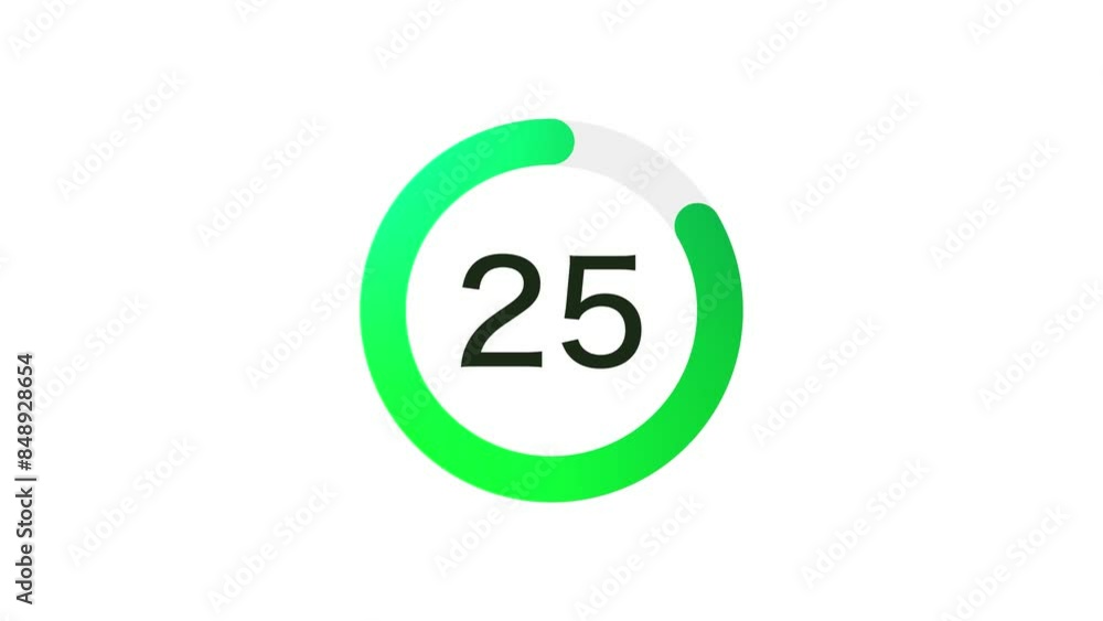Poster 30 seconds simple green gradient circle countdown on white background. rounded lines, shapes, fresh 