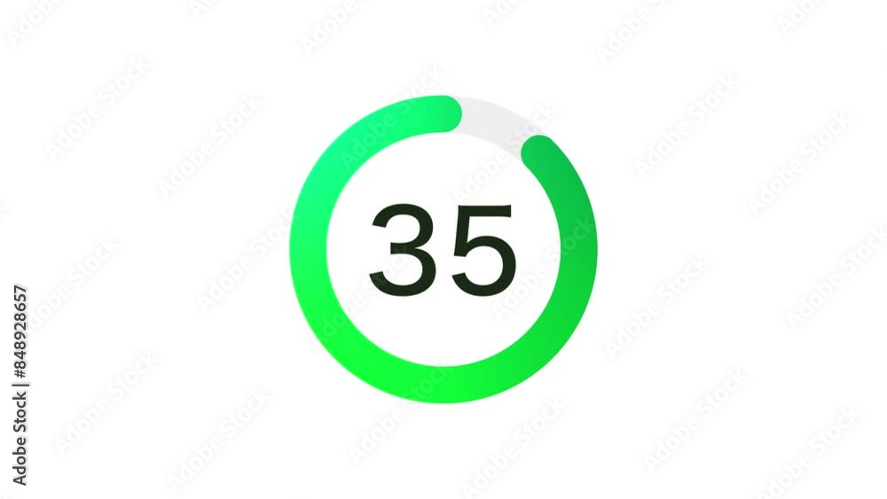 Poster 40 seconds simple green gradient circle countdown on white background. rounded lines, shapes, fresh 