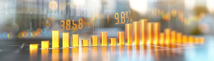 A bar chart with floating digital numbers highlighting financial growth, 3D Rendering, Bright tones, Modern, clear and engaging