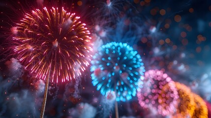 Vibrant and Explosive Fireworks Display Lighting up the Night Sky