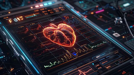 Futuristic digital interface with data and technology elements