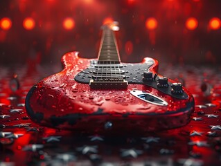 Patriotic Music Concert with Glowing Electric Guitar on Stage