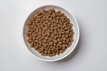 dry cat food in cup, bowl with dry cat food close up for a meal, A bowl of delicious dry cat food in cat bowl, Feeding bowl with dry cat food on background, closeup
