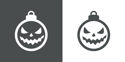 Tiempo de Navidad. Logo con silueta de bola de navidad con cara de calabaza de Halloween