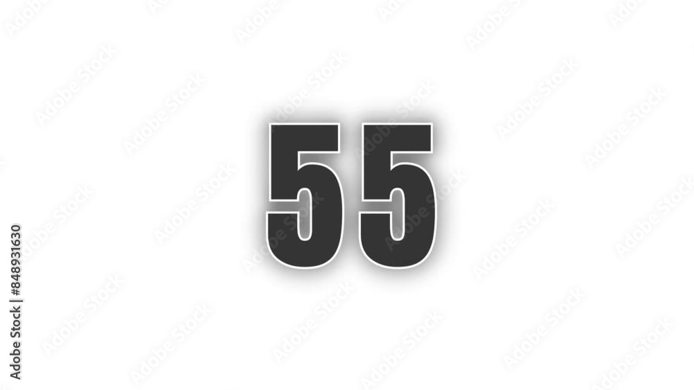 Poster 60 seconds (1 minute) matte black countdown with a subtle drop shadow on a white background. chic an