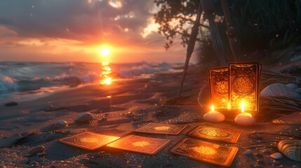 Gypsy Card Reading by the Serene Sunset Seashore