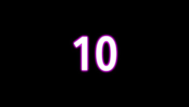 15 seconds white countdown with a purple neon glow on a black background. Neon sans serif bold with a modern and stylish atmosphere. 4K Motion Graphics.