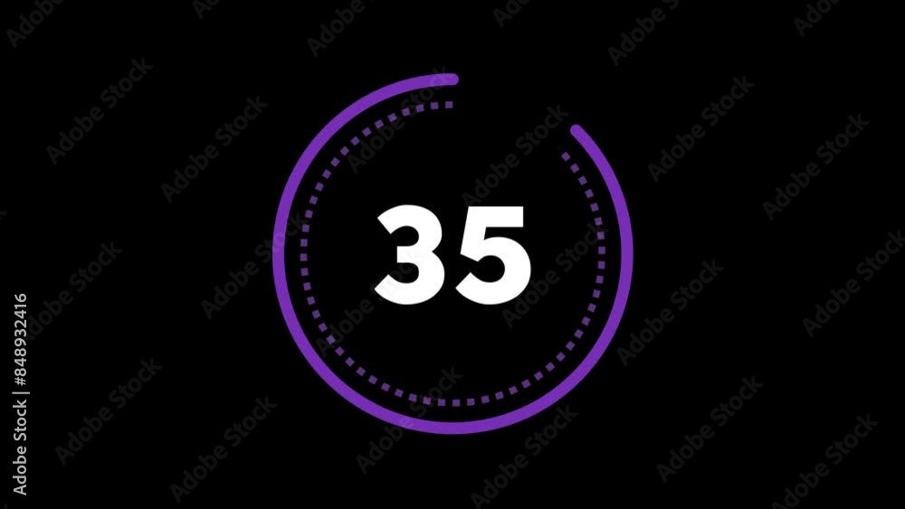 Aufkleber 40 seconds dashed (dotted) circle countdown. deep purple on black background. big circle with inner 