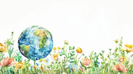 Vibrant Earth A Watercolor Painting of Nature's Beauty and Serenity Amidst a Field of Wildflowers