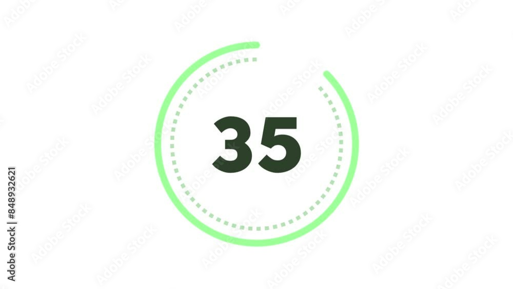Poster 40 seconds dashed (dotted) circle countdown. mint green on white background. big circle with inner d