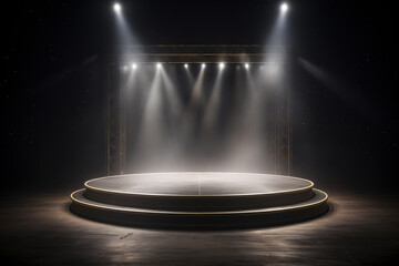 Elegant Podium with Spotlight on Black Background, Award Ceremony and Achievement Celebration Concept