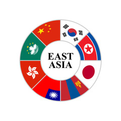 round icon. unity concept. east asia flag. vector illustration isolated on white background