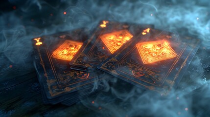 Mystical Fog Gypsy Cards Peeking Through Swirling Ethereal Mist for an Occult Aesthetic