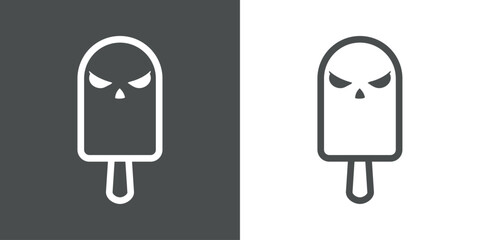 Logo ice cream. Helado de paleta con líneas con cara de calavera enojada para Halloween © teracreonte