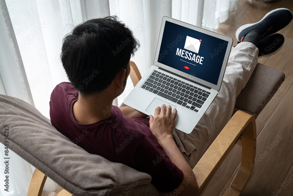 Poster email notification message showing on computer screen snugly. digital marketing message information 