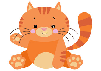 Cute and friendly cat sitting waving
