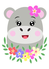 Cute hippo with wreath floral on head