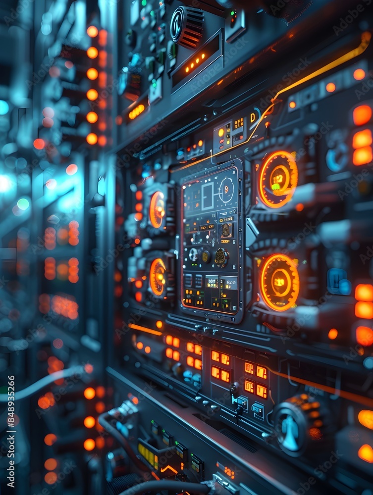 Poster futuristic microgrid control center with digital interfaces and data monitoring systems