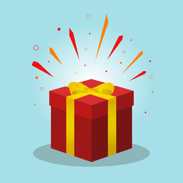 Red surprise gift box for birthday, valentine, christmas, doorprize, giveaway package, wedding anniversary, etcetera