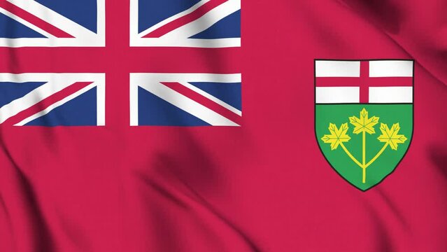 Waving Flag of Ontario video background. Realistic Slow Motion Animation. Ontario flag 4K Loop Motion Graphics. Celebrating provincial pride and Canada Day.
