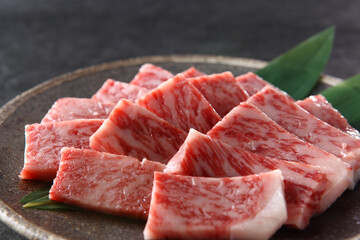 焼肉用和牛ロース肉　黒背景