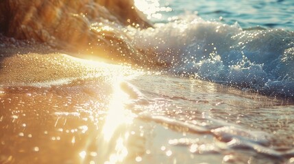 Summer Vacation Theme Beach and Sea Scenery with Sunlight and Sparkling Water