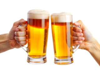 Hands Toasting Frothy Beer Mugs