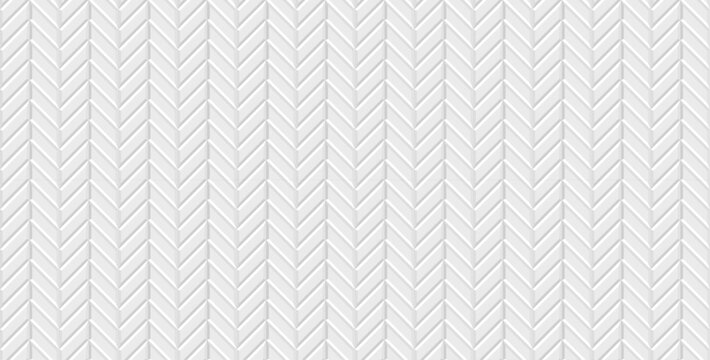 Seamless herring bone tiles. Ceramic brick wall pattern. White kitchen background. Apron faience texture. Subway backdrop. Vintage metro brickwall. Cement stone backsplash. Vector illustration