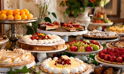 A table full of desserts and fruit, A table full of desserts and fruit, Generative AI