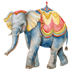 Obraz premium Watercolor Painted Elephant in Traditional Circus Costume Isolated 
