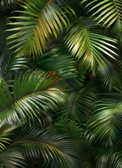 Close Up Of Dewy Green Palm Leaves In A Tropical Forest