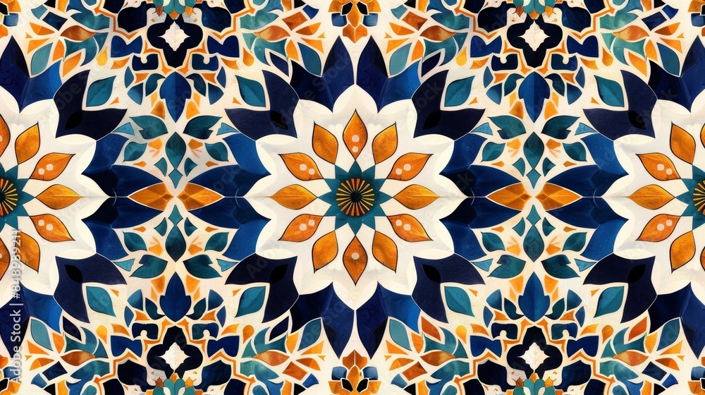 Poster seamless pattern inspired by the intricate patterns found in moroccan tile work.